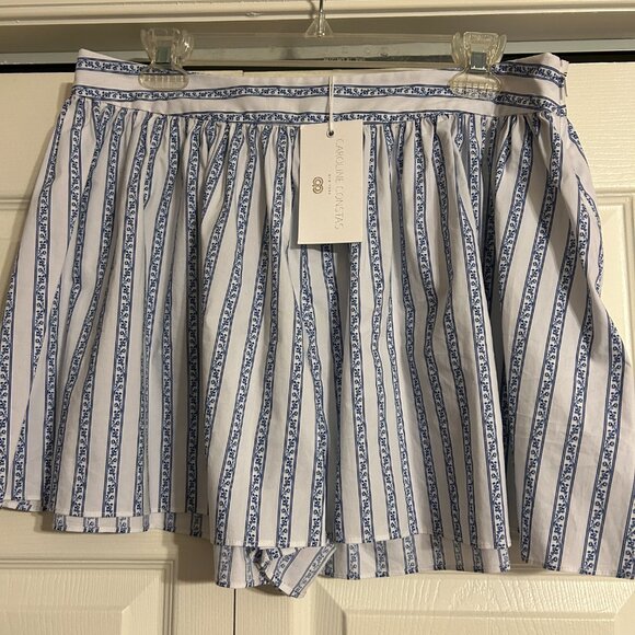 NWT CAROLINE CONSTAS Sz L White/Blue Teagen Floral Shorts - Picture 2 of 8